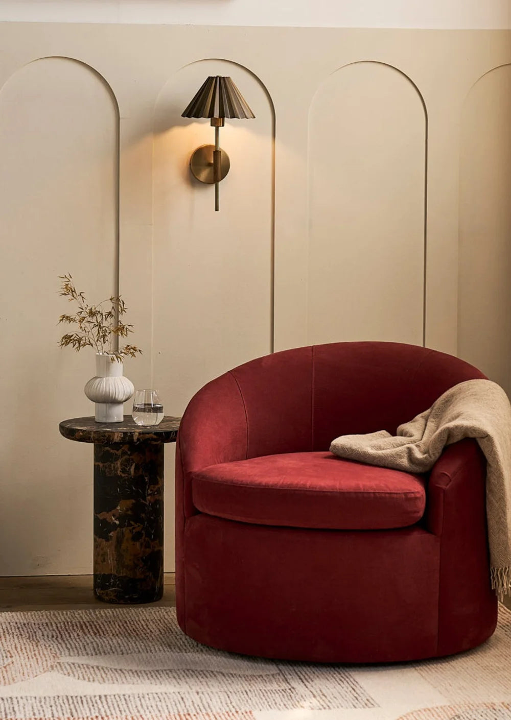 Wycombe Umbrella Pleated Wall Light - Brass/ Natural Finishes