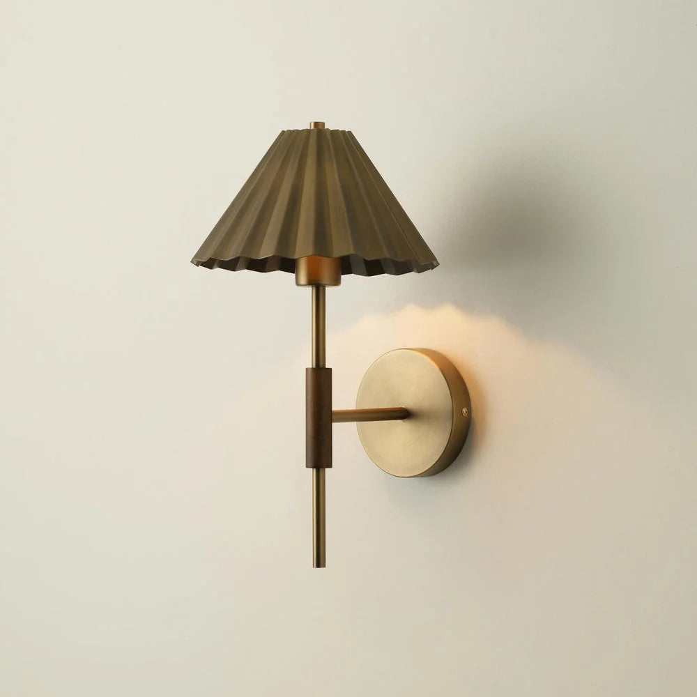 Wycombe Umbrella Pleated Wall Light - Brass/ Natural Finishes