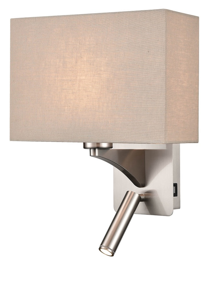 Iver Reading Wall Bracket with USB and Reading Light E27 + LED 
Satin Nickel