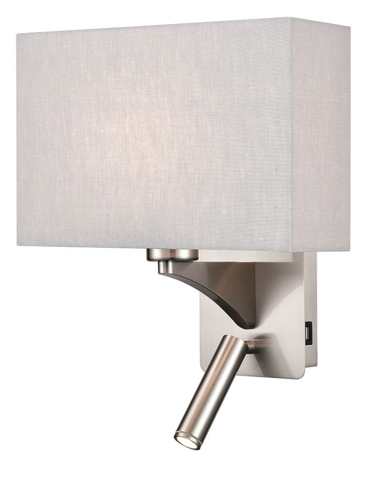 Iver Reading Wall Bracket with USB and Reading Light E27 + LED 
Satin Nickel