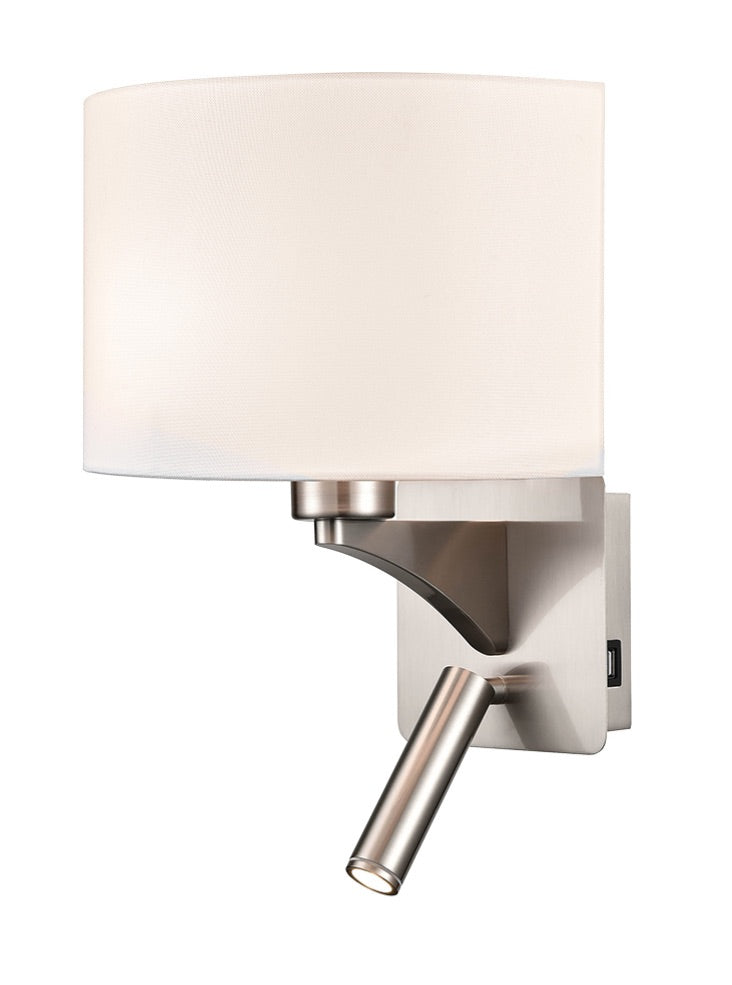 Iver Reading Wall Bracket with USB and Reading Light E27 + LED 
Satin Nickel