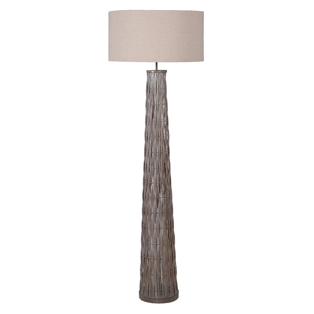 Ethereal Tapered Woven Bamboo Floor Lamp with Linen Shade E27