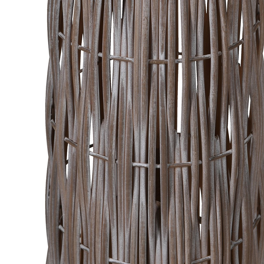 Ethereal Tapered Woven Bamboo Floor Lamp with Linen Shade E27