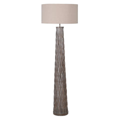 Ethereal Tapered Woven Bamboo Floor Lamp with Linen Shade E27