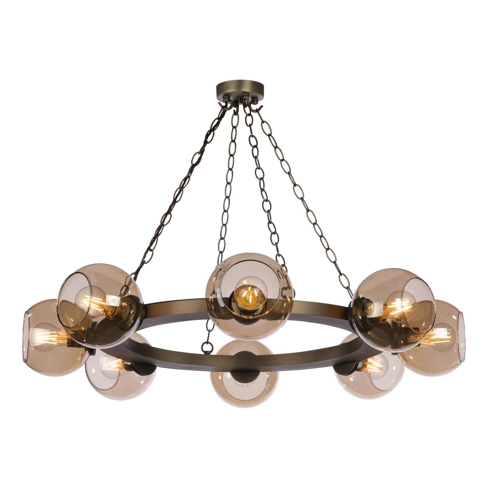 Zeus 8/16 Light Pendant Antique Brass and Amber Glass