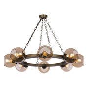Zeus 8/16 Light Pendant Antique Brass and Amber Glass