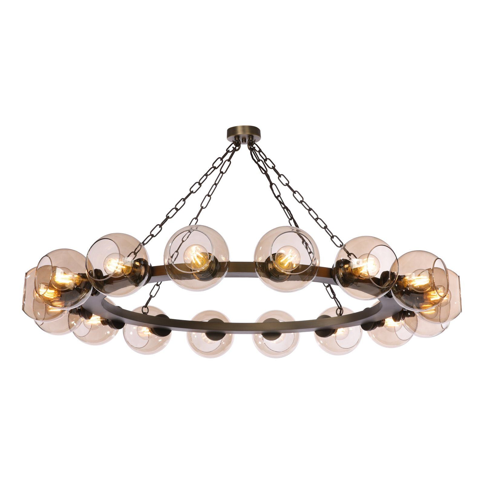 Zeus 8/16 Light Pendant Antique Brass and Amber Glass