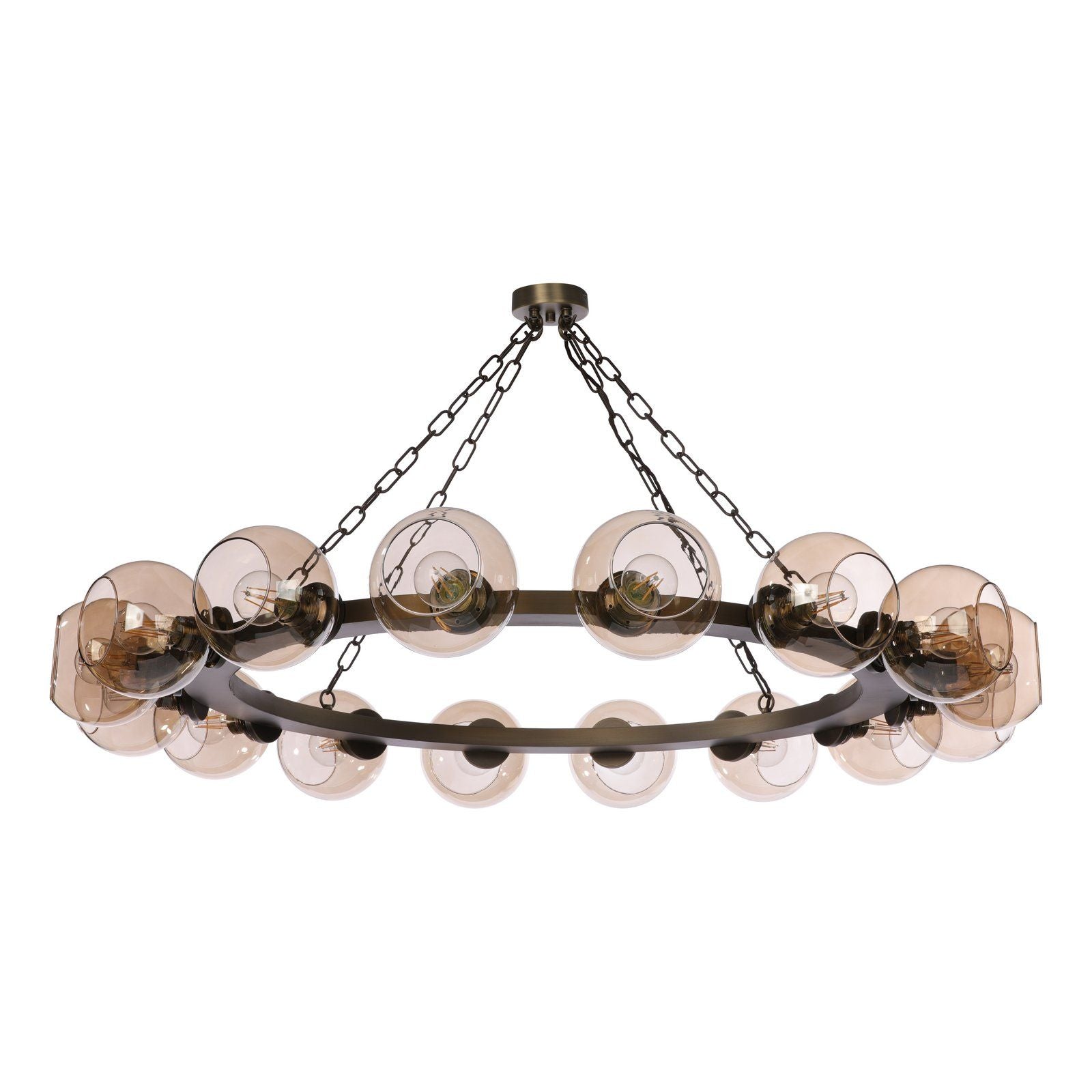 Zeus 8/16 Light Pendant Antique Brass and Amber Glass