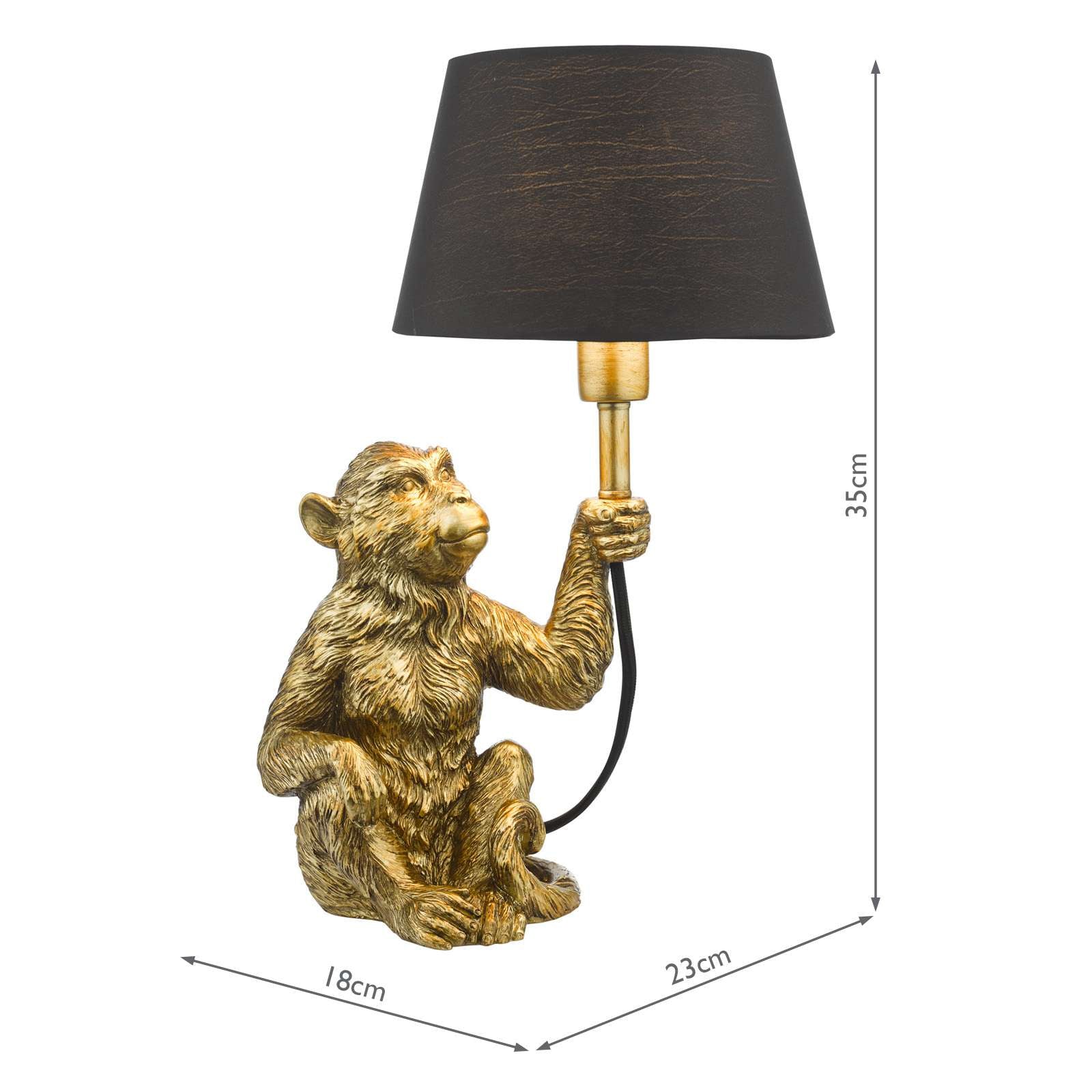 Zira Monkey Table Lamp Gold With Shade E14