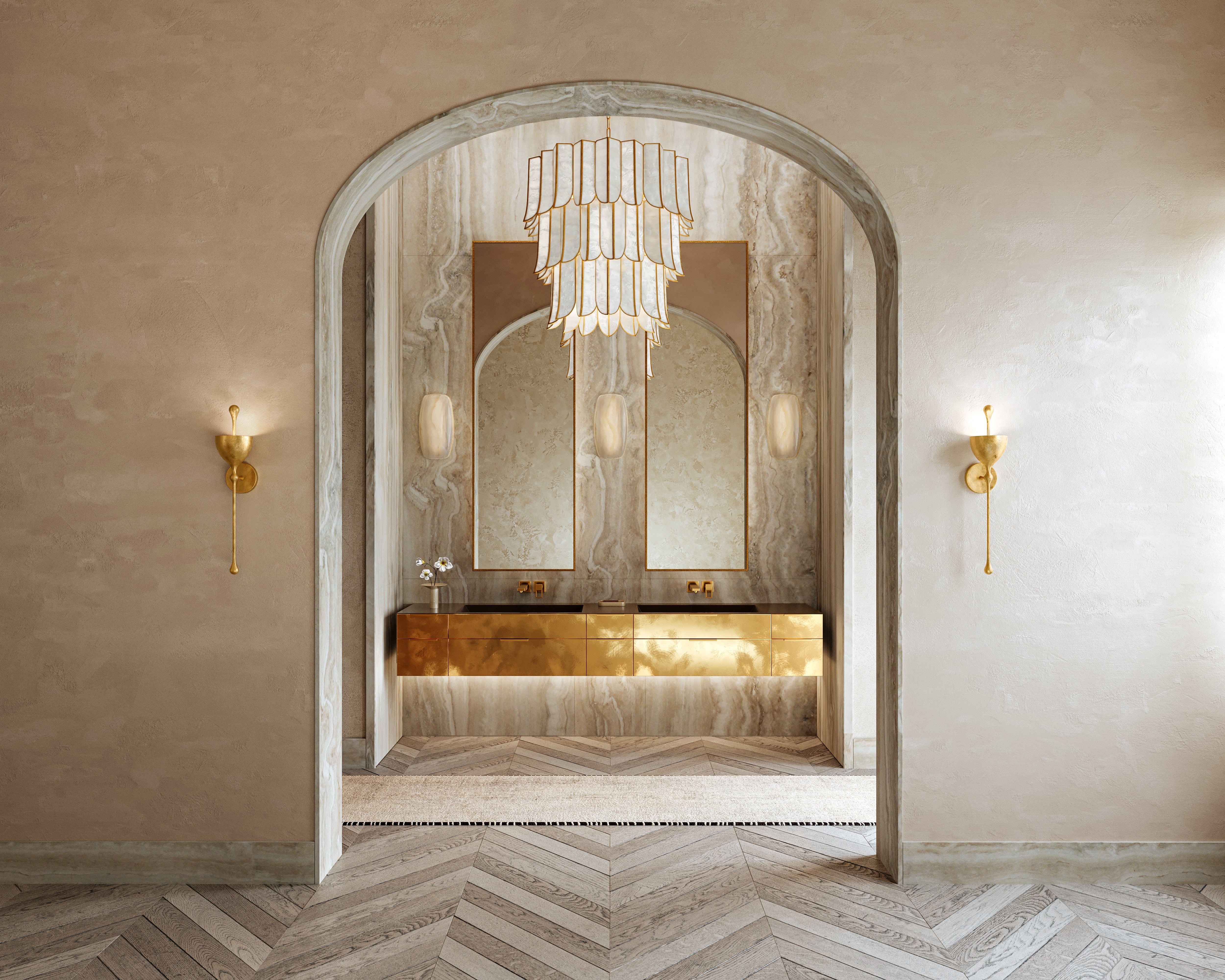 Cartagena 7/16Lt Chandelier - Capiz & Gold