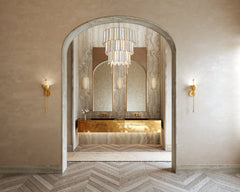 Cartagena 7/16Lt Chandelier - Capiz & Gold