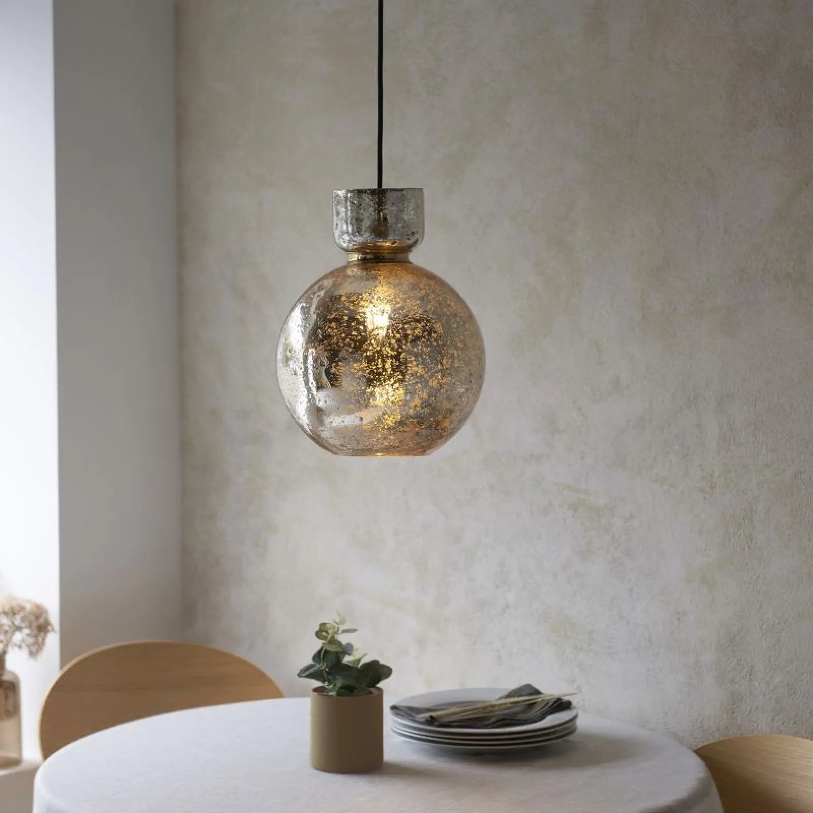 Richter Brass Pendant with Clear Bubble & Mercury Glass Finishes