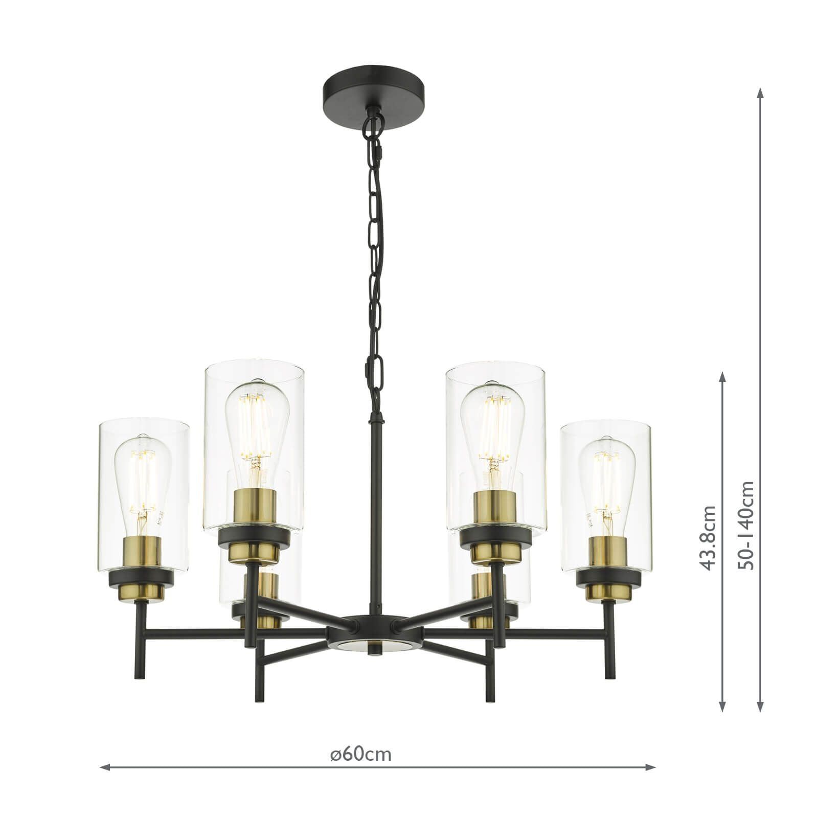 Dar Abel 6Lt Centre Ceiling Light - Satin Black Finish, IP20