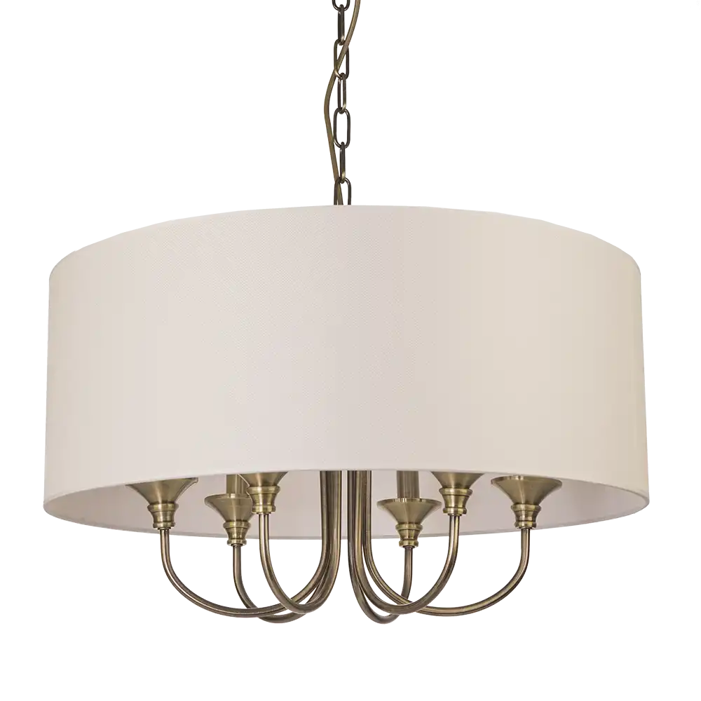 Abu Dhabi 6Lt Hanging Shade Ceiling Light - Brass & White Finish