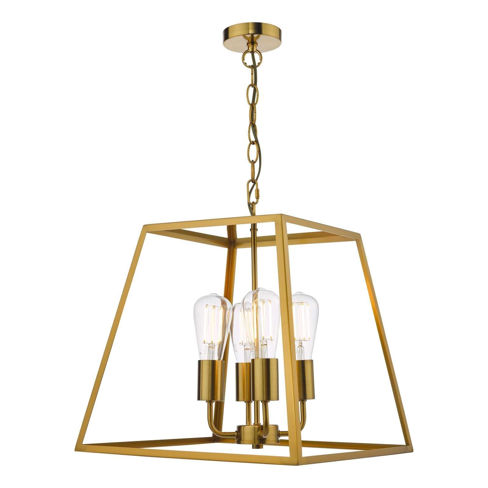 Dar Academy 4Lt Lantern Ceiling Light - Natural Brass IP20
