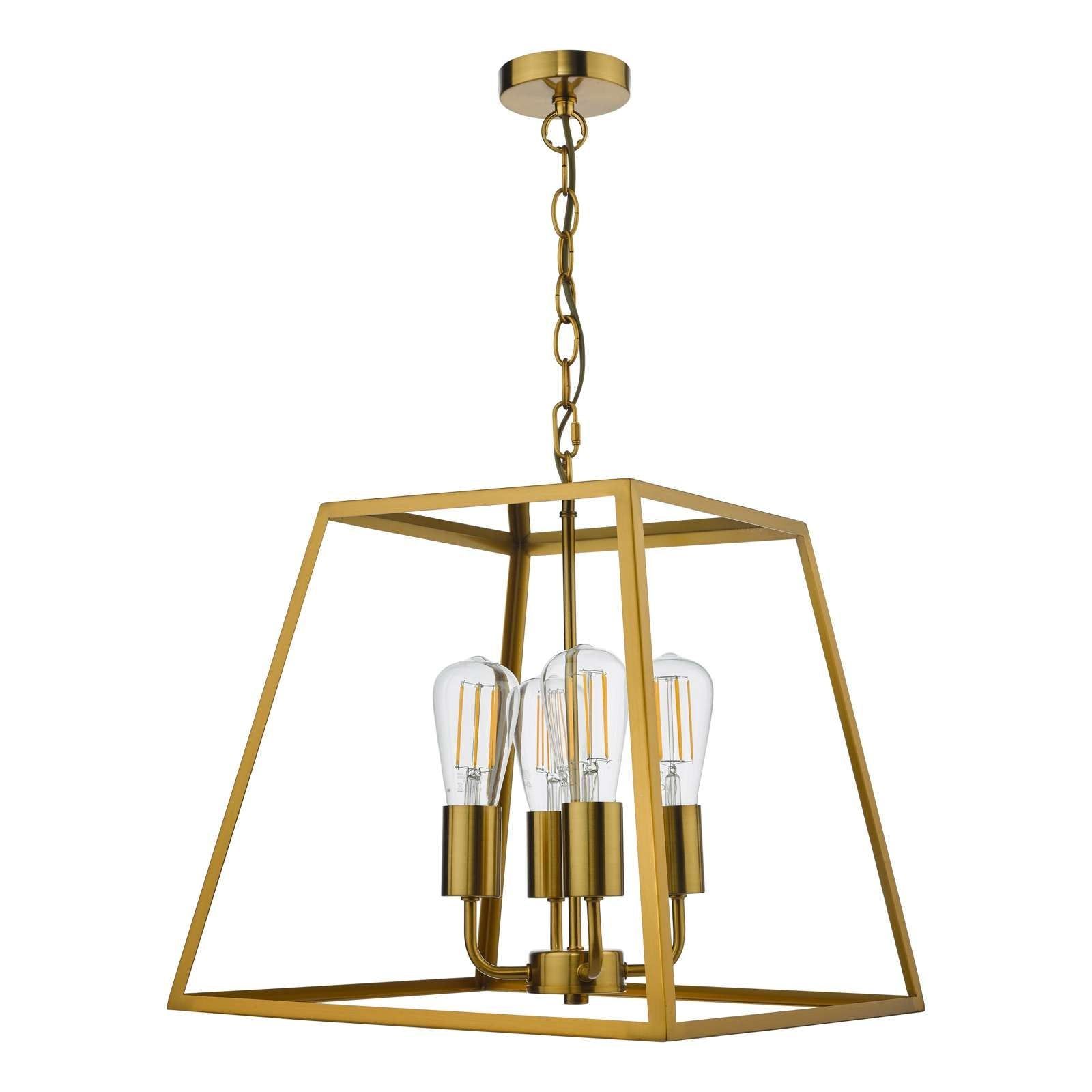 Dar Academy 4Lt Lantern Ceiling Light - Natural Brass IP20
