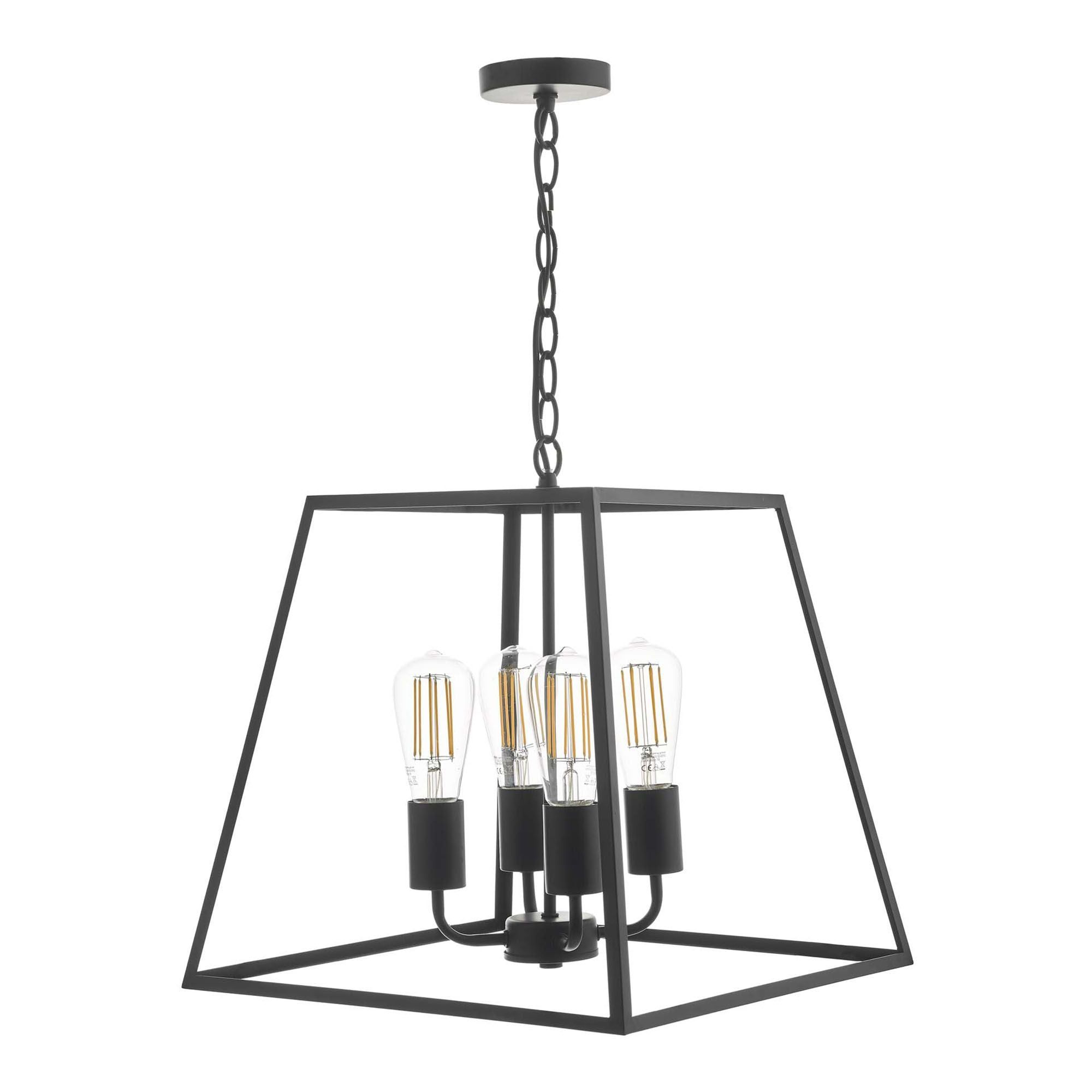 Dar Academy 4Lt Lantern Ceiling Light - Black IP20