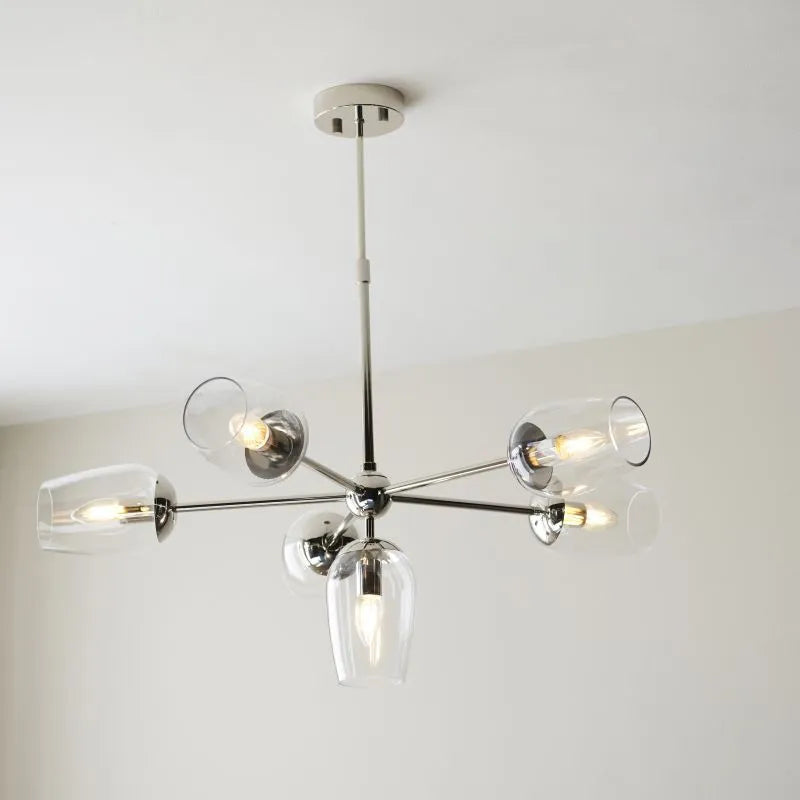Columbus 6Lt Multi-Arm Pendant - Nickel/Antique Brass