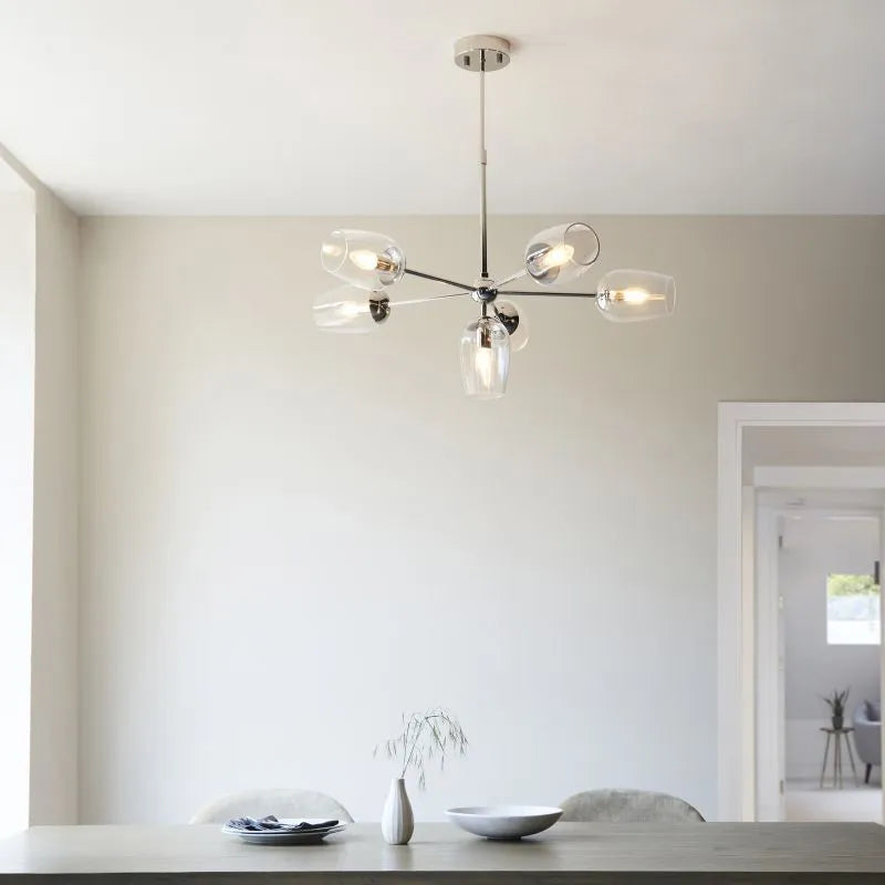 Columbus 6Lt Multi-Arm Pendant - Nickel/Antique Brass