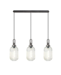 Cadiz 3Lt  Ribbed Linear Island Pendant - Various Colours