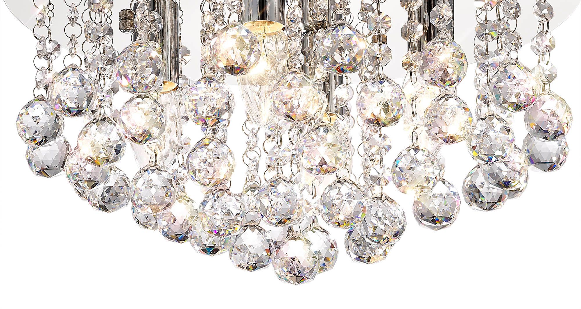 Acton Flush Ceiling 4 Light E14, 380mm Round, Polished Chrome, Antique Brass/Sphere Crystal - Cusack Lighting