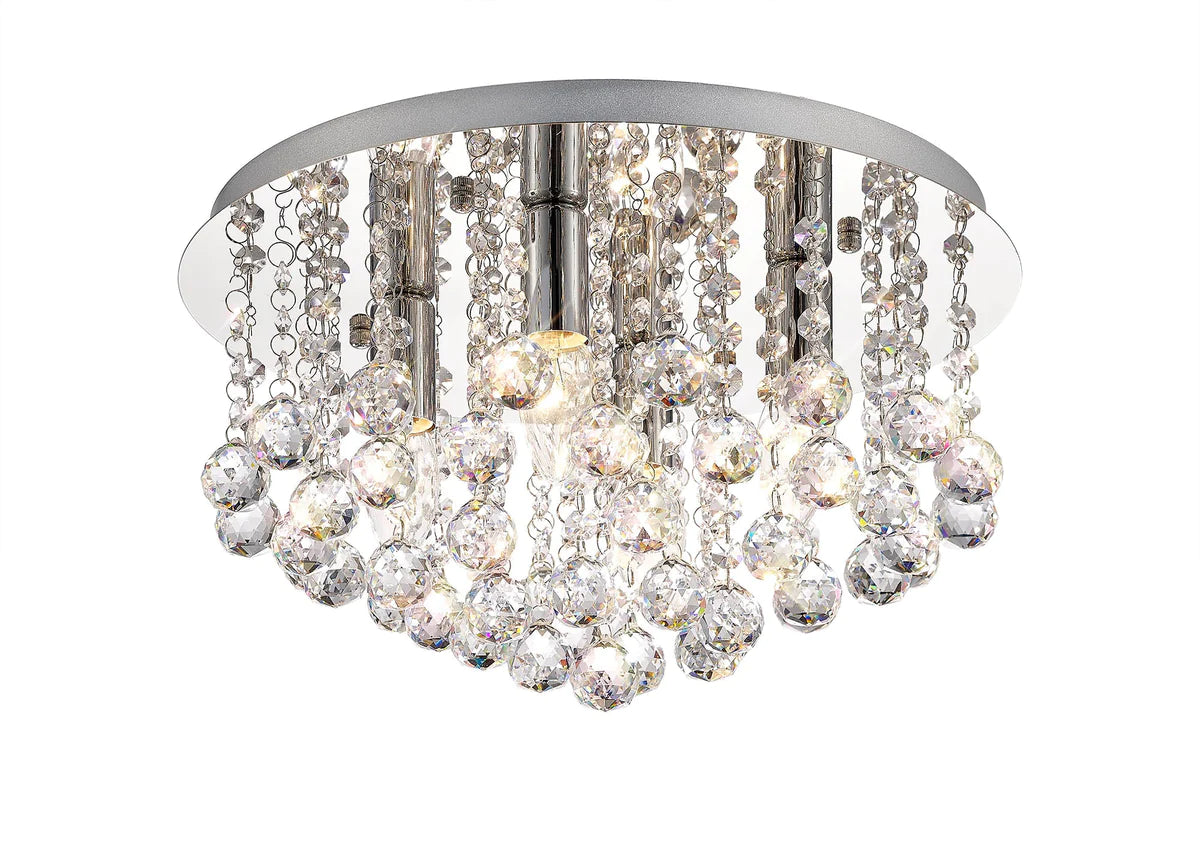 Acton Flush Ceiling 4 Light E14, 380mm Round, Polished Chrome/Sphere Crystal CLEARANCE