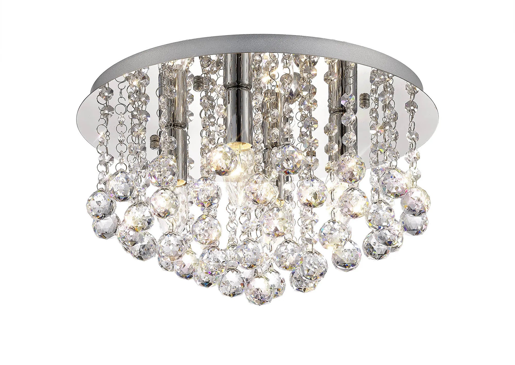 Acton Flush Ceiling 4 Light E14, 380mm Round, Polished Chrome, Antique Brass/Sphere Crystal