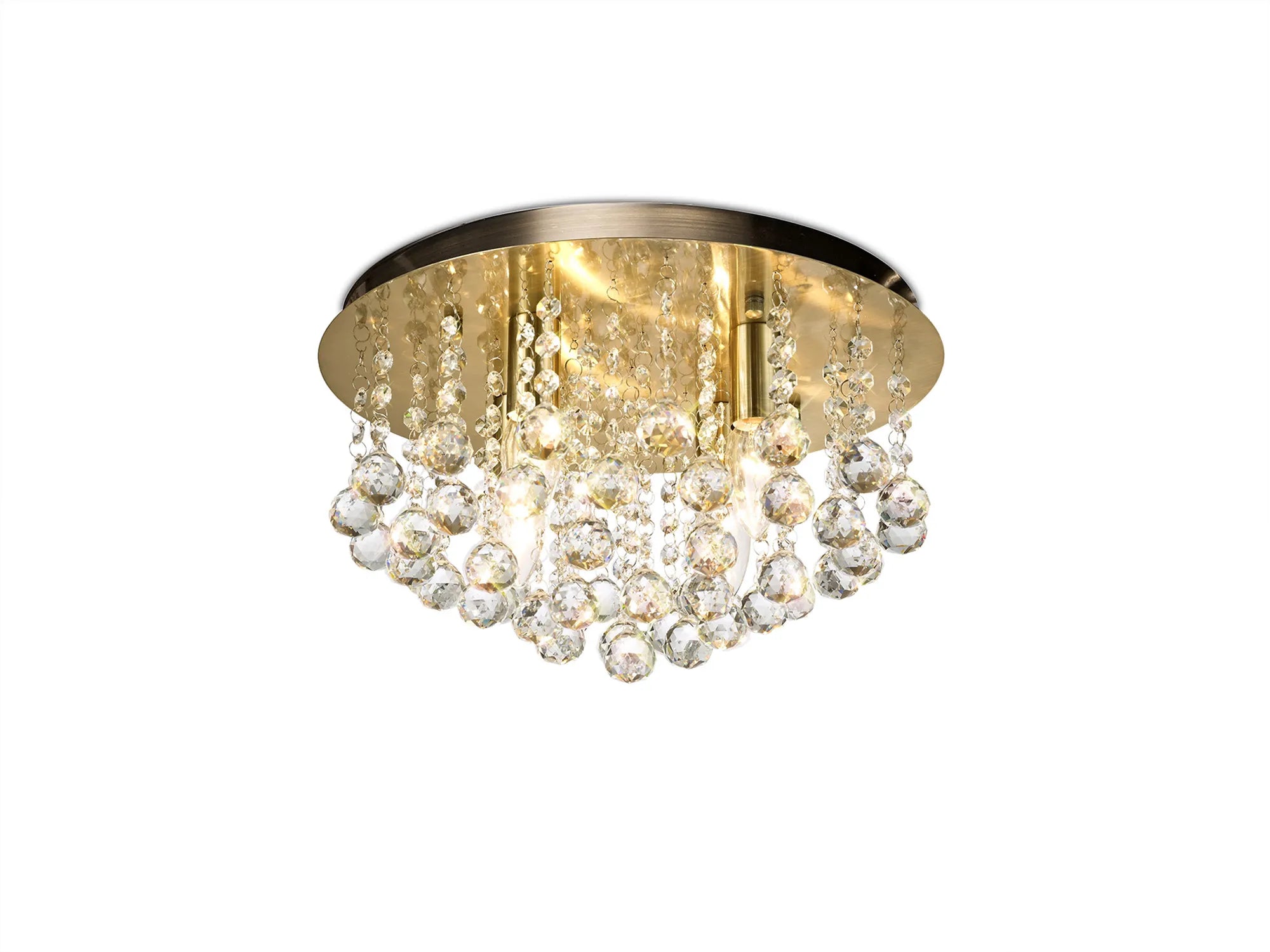 Acton Flush Ceiling 4 Light E14, 380mm Round, Polished Chrome, Antique Brass/Sphere Crystal
