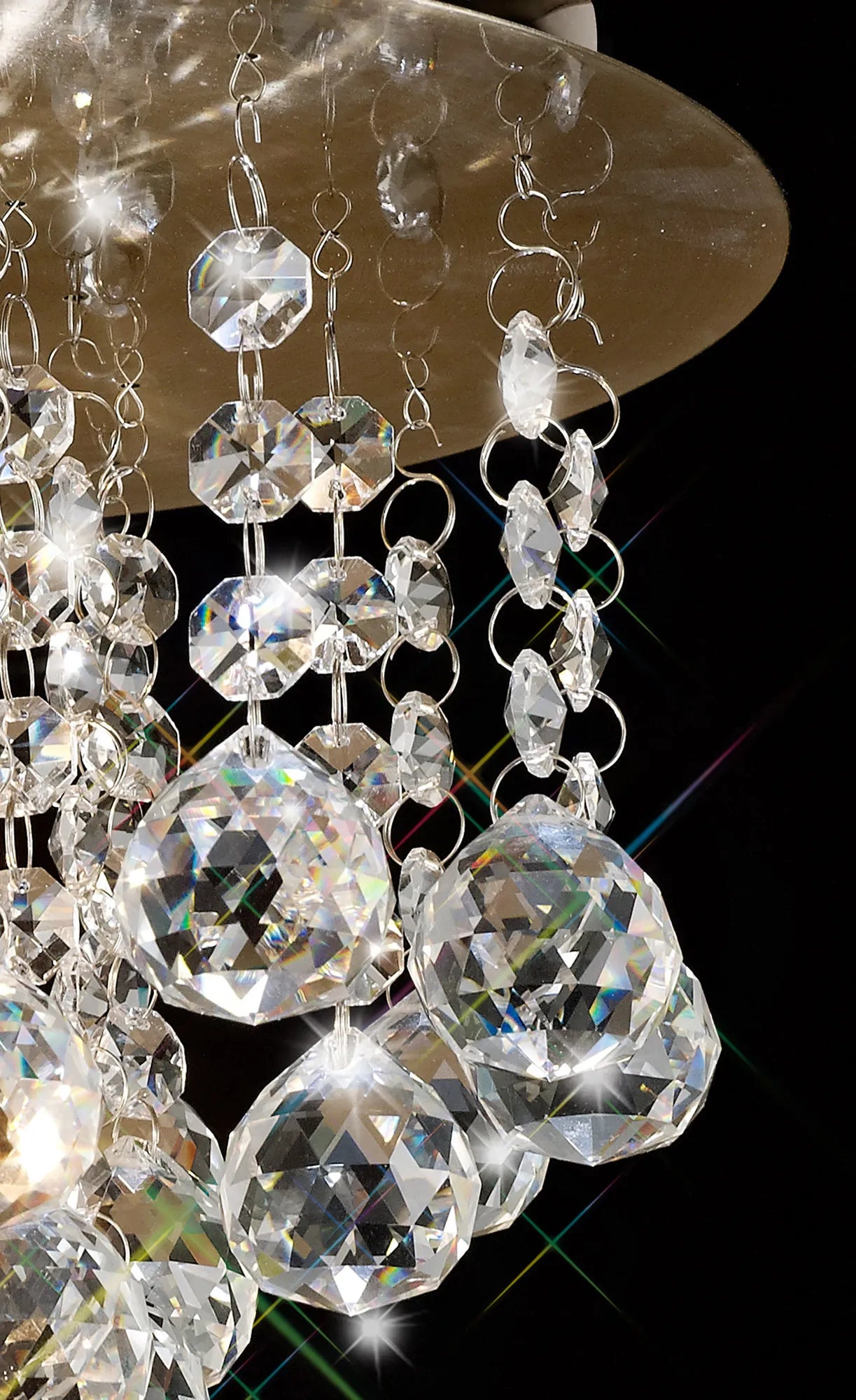 Acton Flush Ceiling 5 Light E14, 460mm Round, Antique Brass/Sphere Crystal
