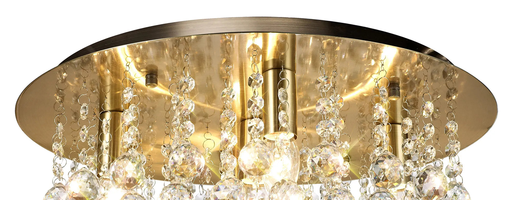 Acton Flush Ceiling 5 Light E14, 460mm Round, Antique Brass/Sphere Crystal