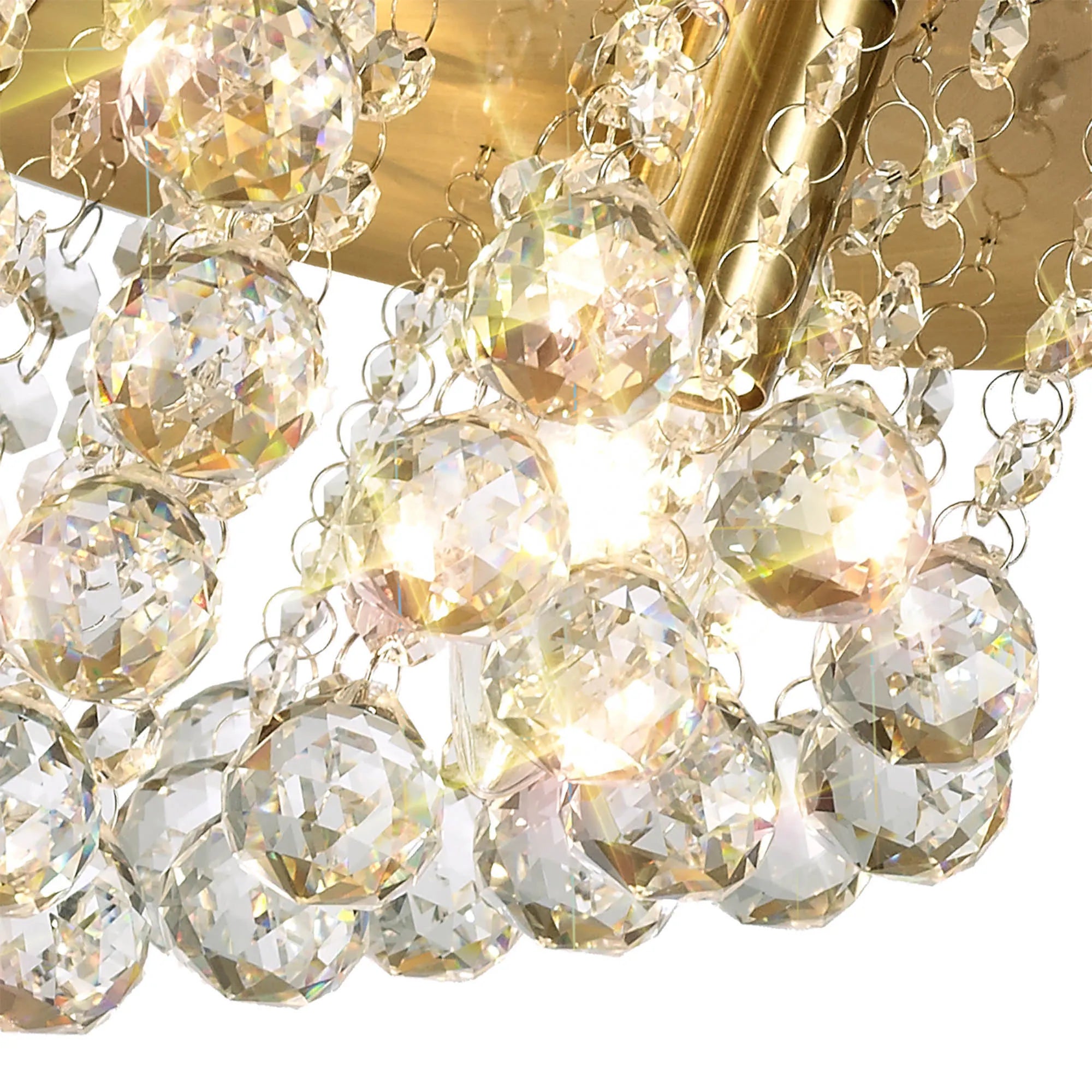 Acton Flush Ceiling 5 Light E14, 460mm Round, Antique Brass/Sphere Crystal