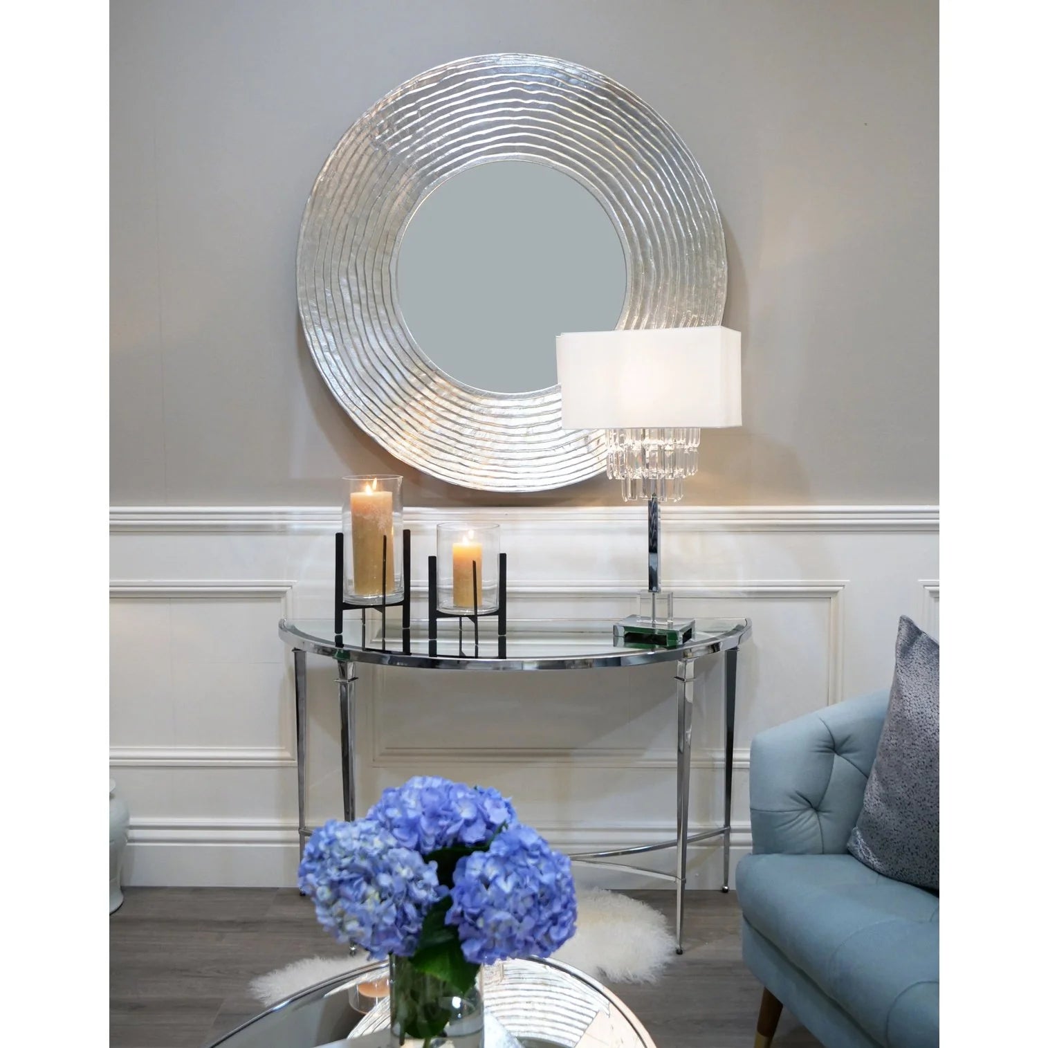 Adley Console Table - Chrome & Mirror Topped Finish