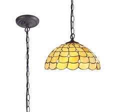 Aero 1 Light Downlighter Pendant E27 With 30/40/50cm Tiffany Shade, Beige/Clear Crystal/Aged Antique Brass