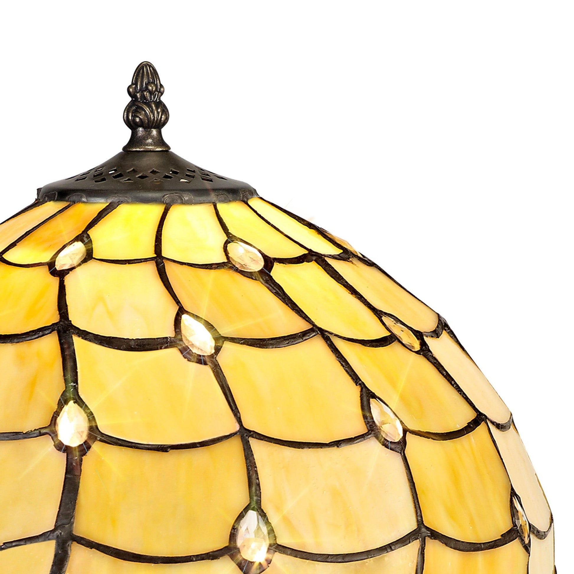Aero 1 Light Octagonal Table Lamp E27 With 30cm Tiffany Shade, Beige/Clear Crystal/Aged Antique Brass