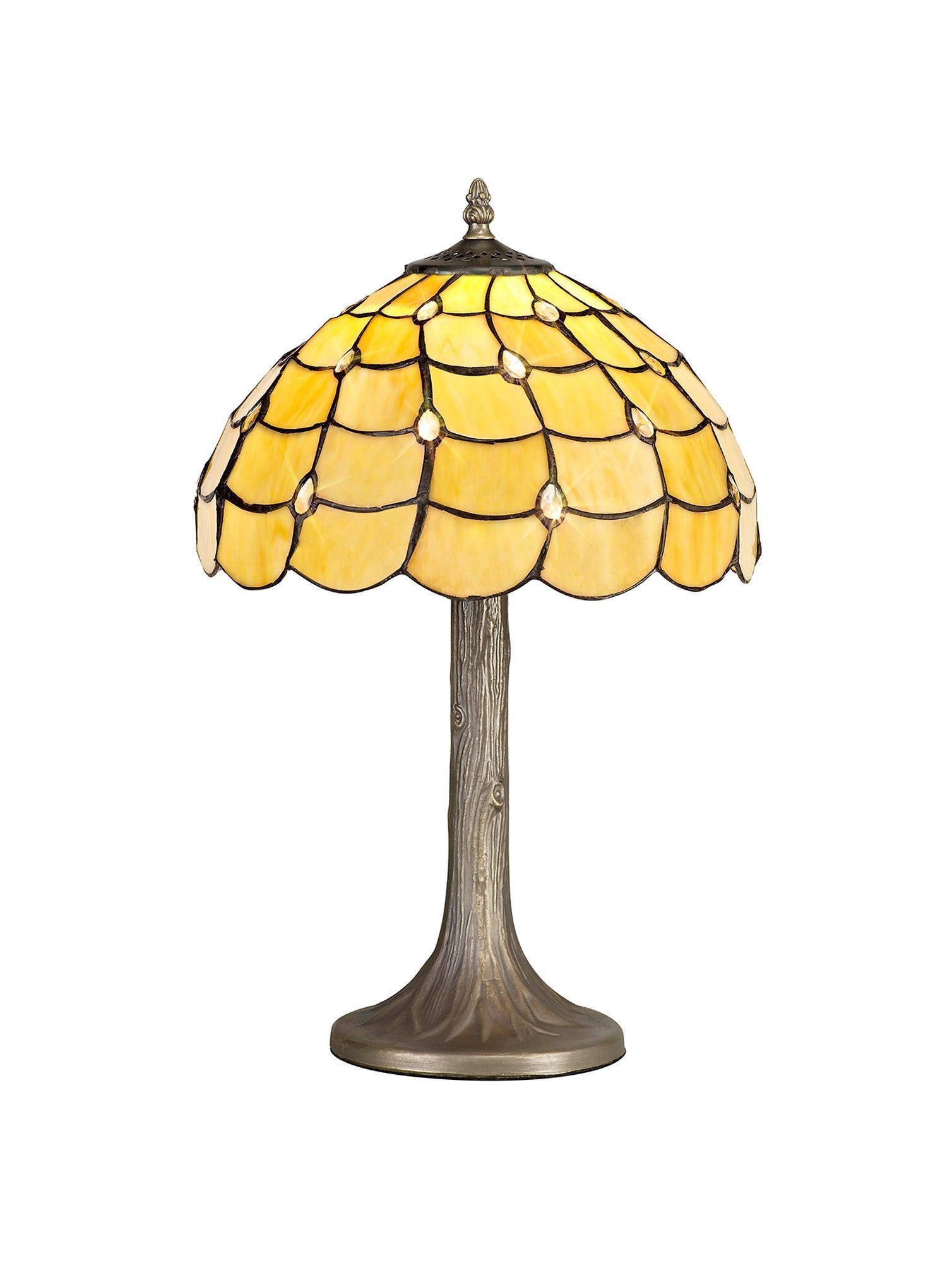 Aero 1 Light Tree Like Table Lamp E27 With 30cm Tiffany Shade, Beige/Clear Crystal/Aged Antique Brass