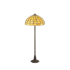 Aero 2 Light Leaf Design Floor Lamp E27 With 40cm Tiffany Shade, Beige/Clear Crystal/Aged Antique Brass