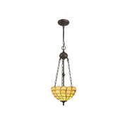 Aero 2 Light Uplighter Pendant E27 With 30cm Tiffany Shade, Beige/Clear Crystal/Aged Antique Brass