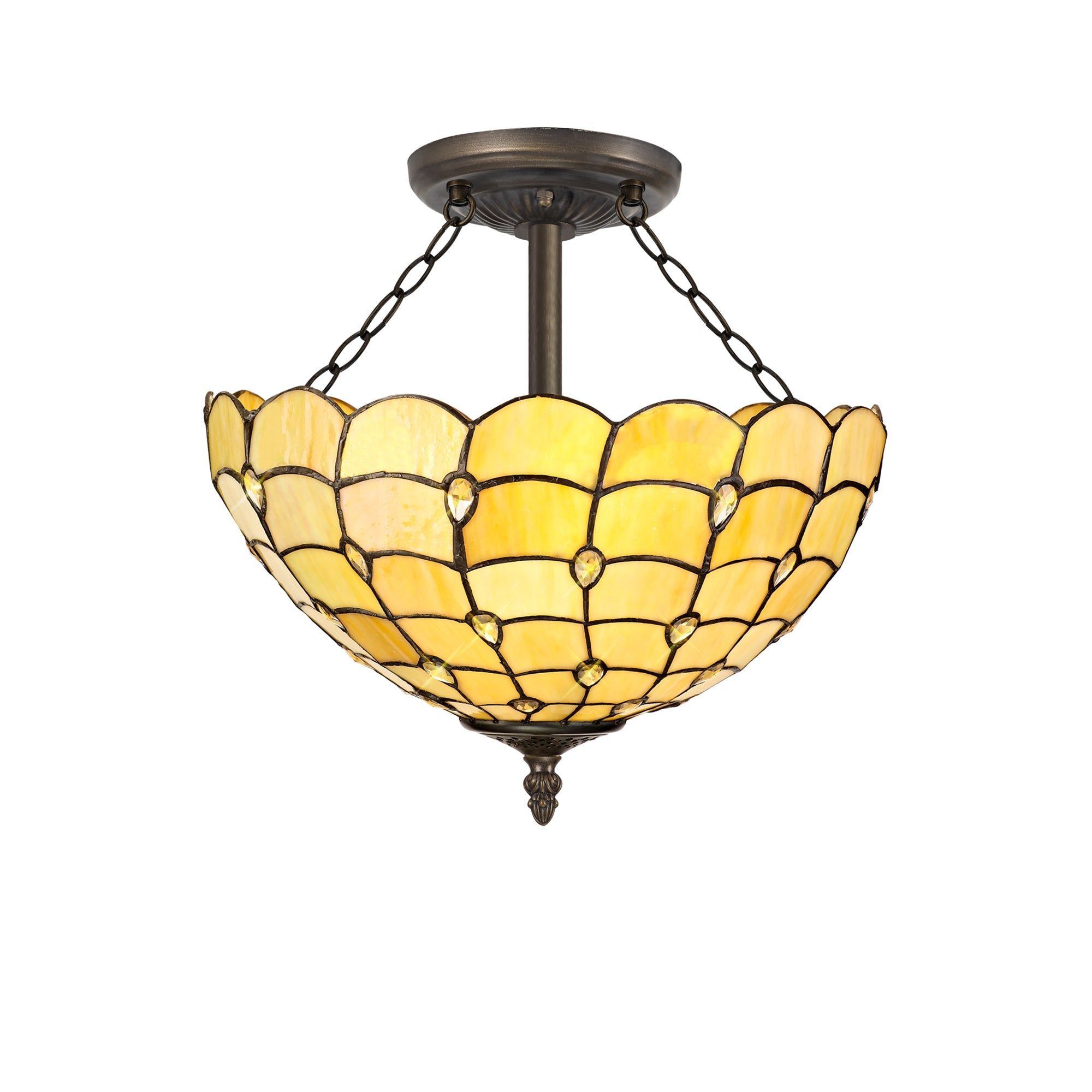 Aero 2/3 Light Semi Ceiling E27 Beige/Clear Crystal/Aged Antique Brass