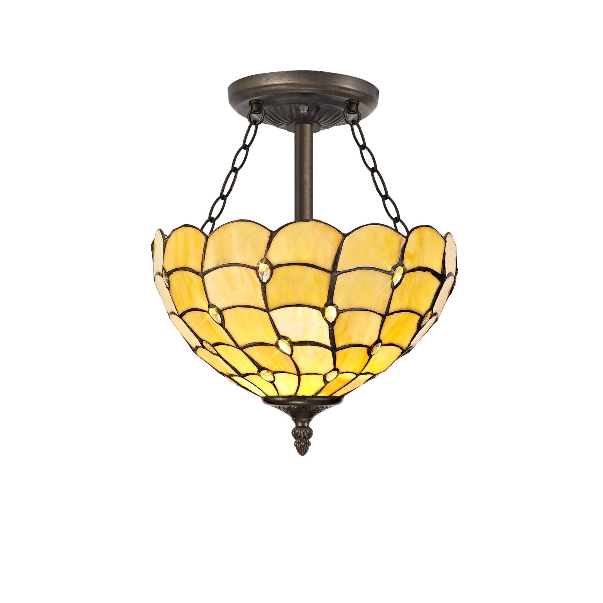 Aero 2/3 Light Semi Ceiling E27 Beige/Clear Crystal/Aged Antique Brass