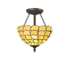 Aero 2/3 Light Semi Ceiling E27 Beige/Clear Crystal/Aged Antique Brass