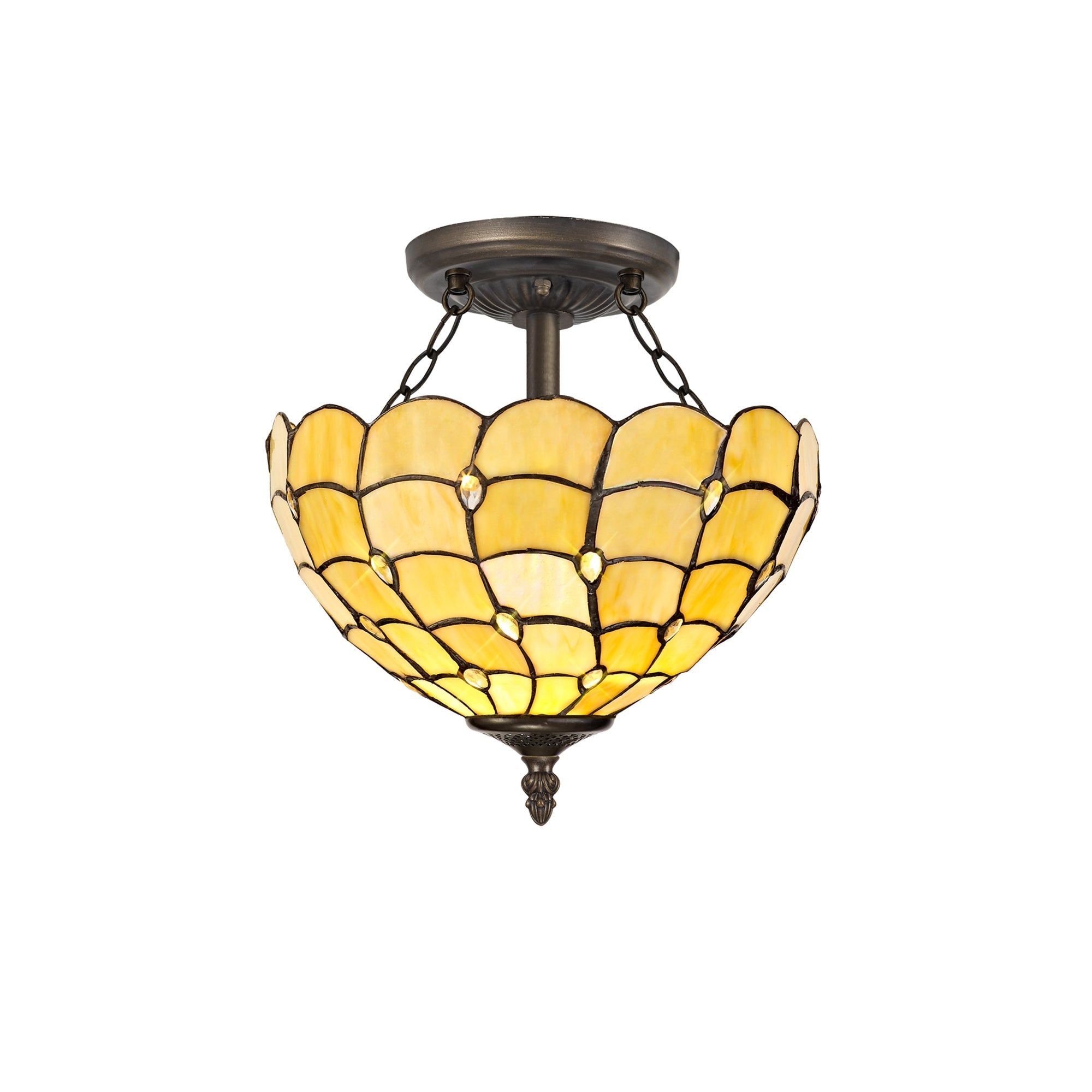 Aero 2/3 Light Semi Ceiling E27 Beige/Clear Crystal/Aged Antique Brass