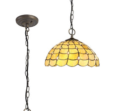 Aero 3 Light Downlighter Pendant E27 With 30cm Tiffany Shade, Beige/Clear Crystal/Aged Antique Brass - Cusack Lighting