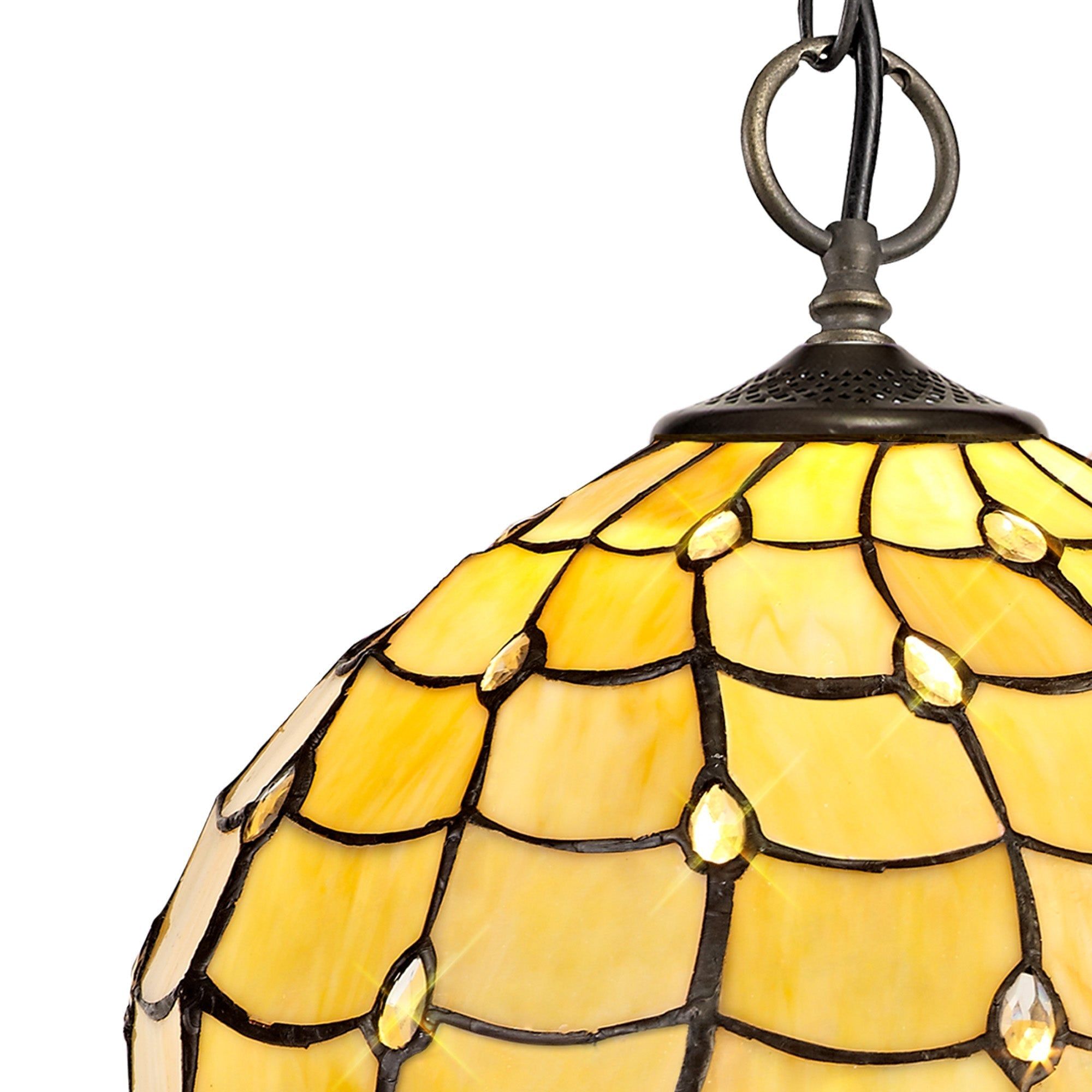 Aero 3 Light Downlighter Pendant E27 With 30cm Tiffany Shade, Beige/Clear Crystal/Aged Antique Brass - Cusack Lighting