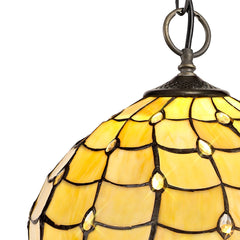 Aero 3 Light Downlighter Pendant E27 With 30cm Tiffany Shade, Beige/Clear Crystal/Aged Antique Brass - Cusack Lighting