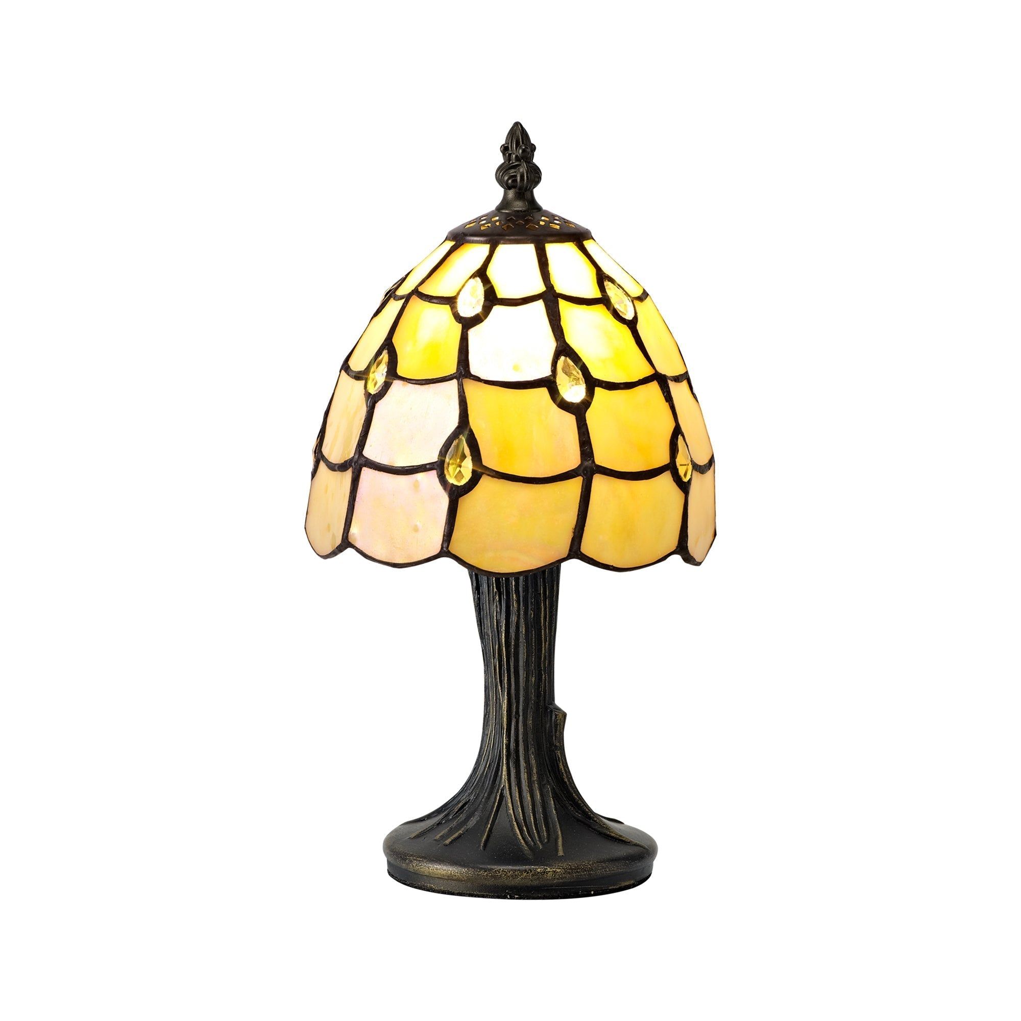 Aero Tiffany Table Lamp, 1 x E14, Black/Gold, Beige/Clear Crystal Shade