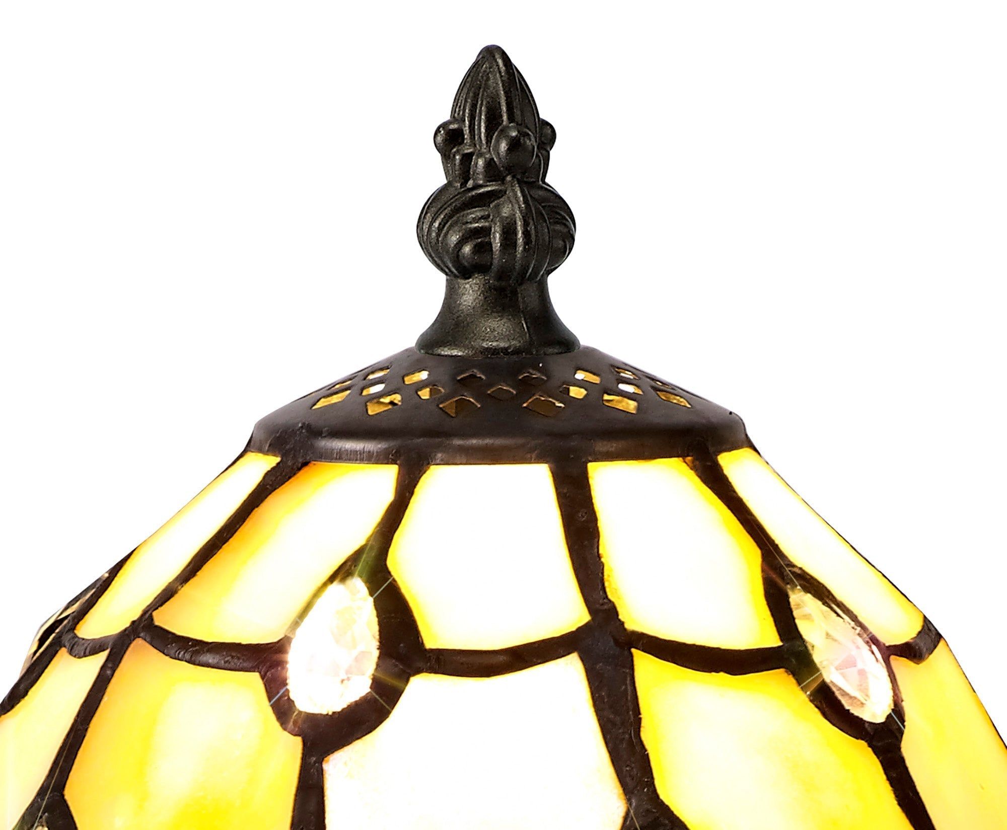 Aero Tiffany Table Lamp, 1 x E14, Black/Gold, Beige/Clear Crystal Shade