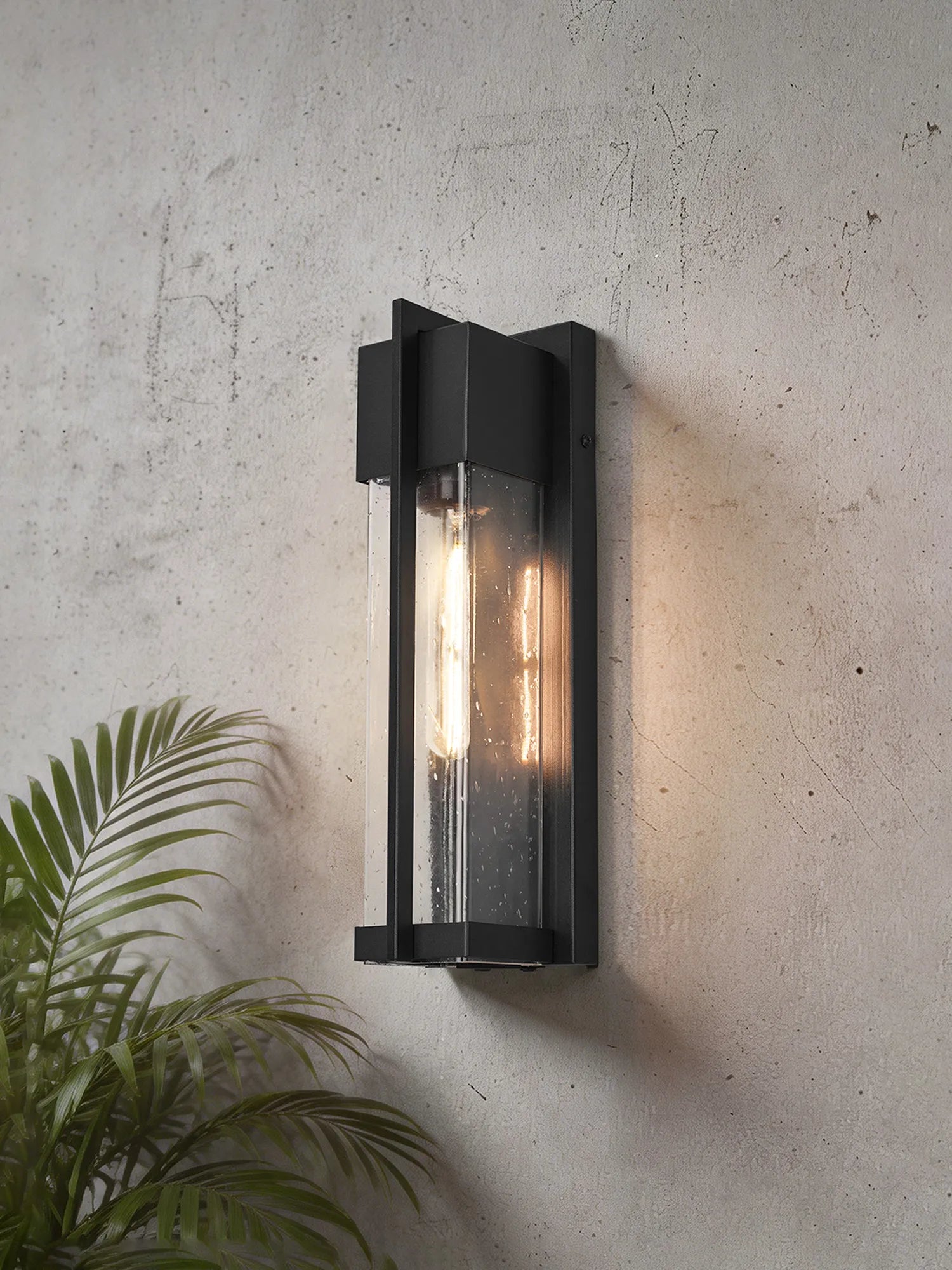 Aisling Rectangular Flush Wall Lamp- Satin Black/Seeded Clear Glass
