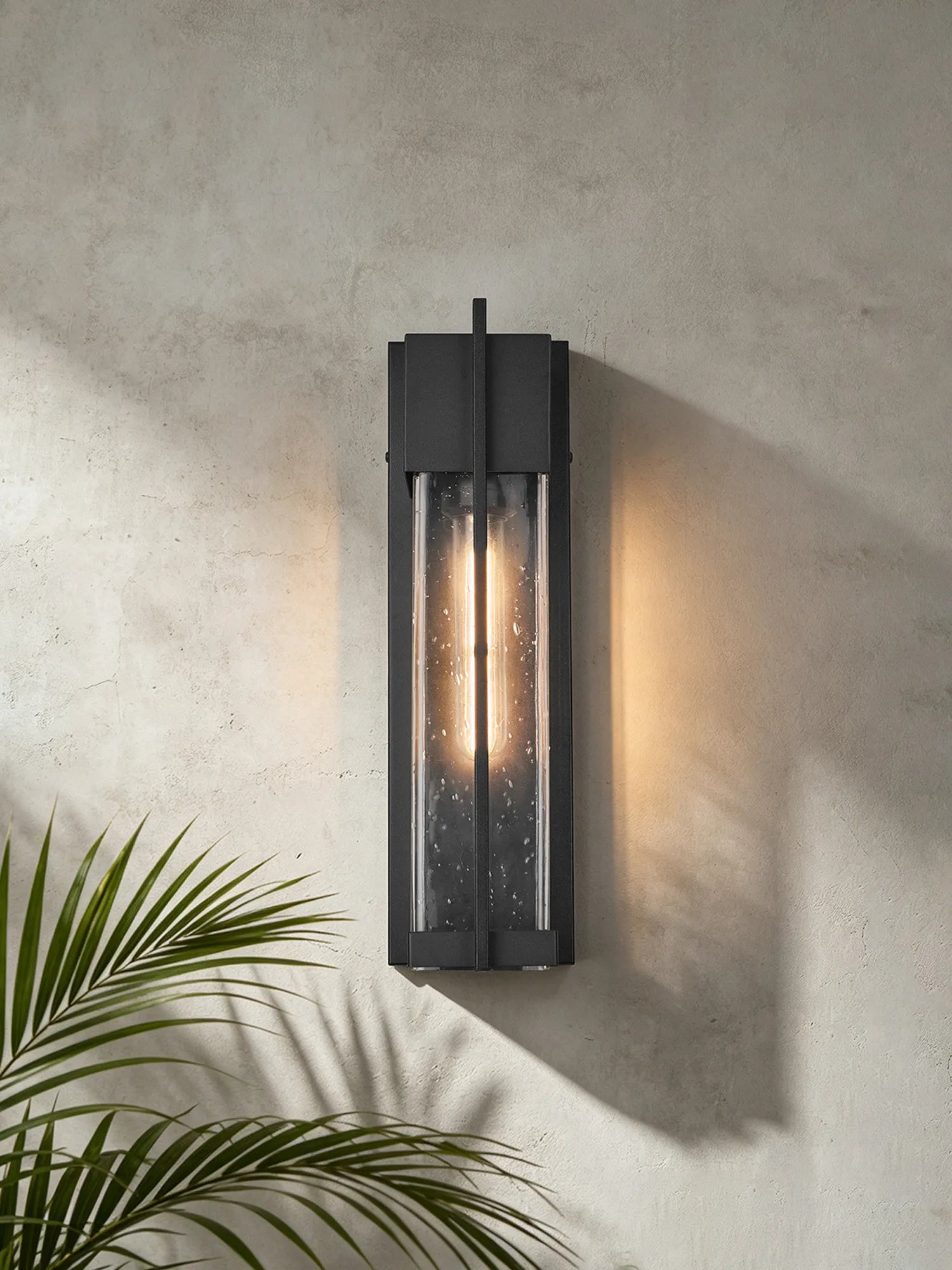 Aisling Rectangular Flush Wall Lamp- Satin Black/Seeded Clear Glass