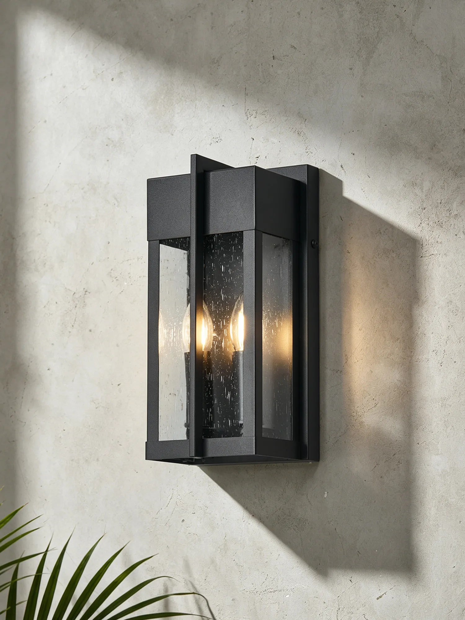 Aisling Rectangular Flush Wall Lamp- Satin Black/Seeded Clear Glass