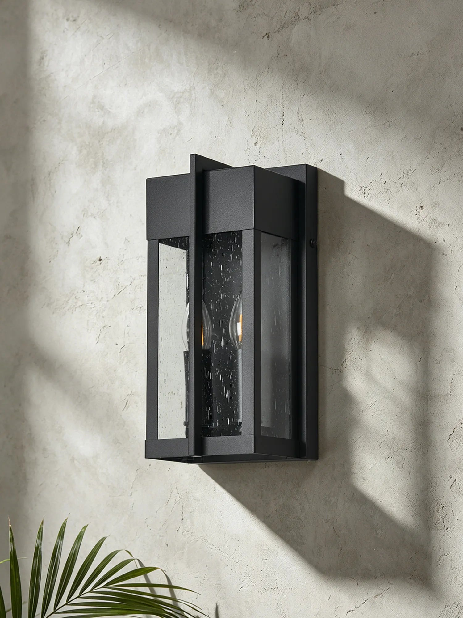 Aisling Rectangular Flush Wall Lamp- Satin Black/Seeded Clear Glass